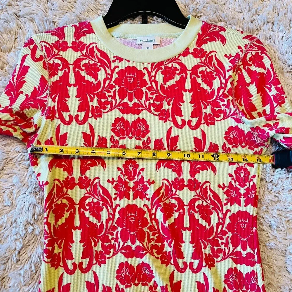 Sundance Damask Thermal Top in Fuschia/Chartreuse, Size Medium Petite, EC - Picture 6 of 8